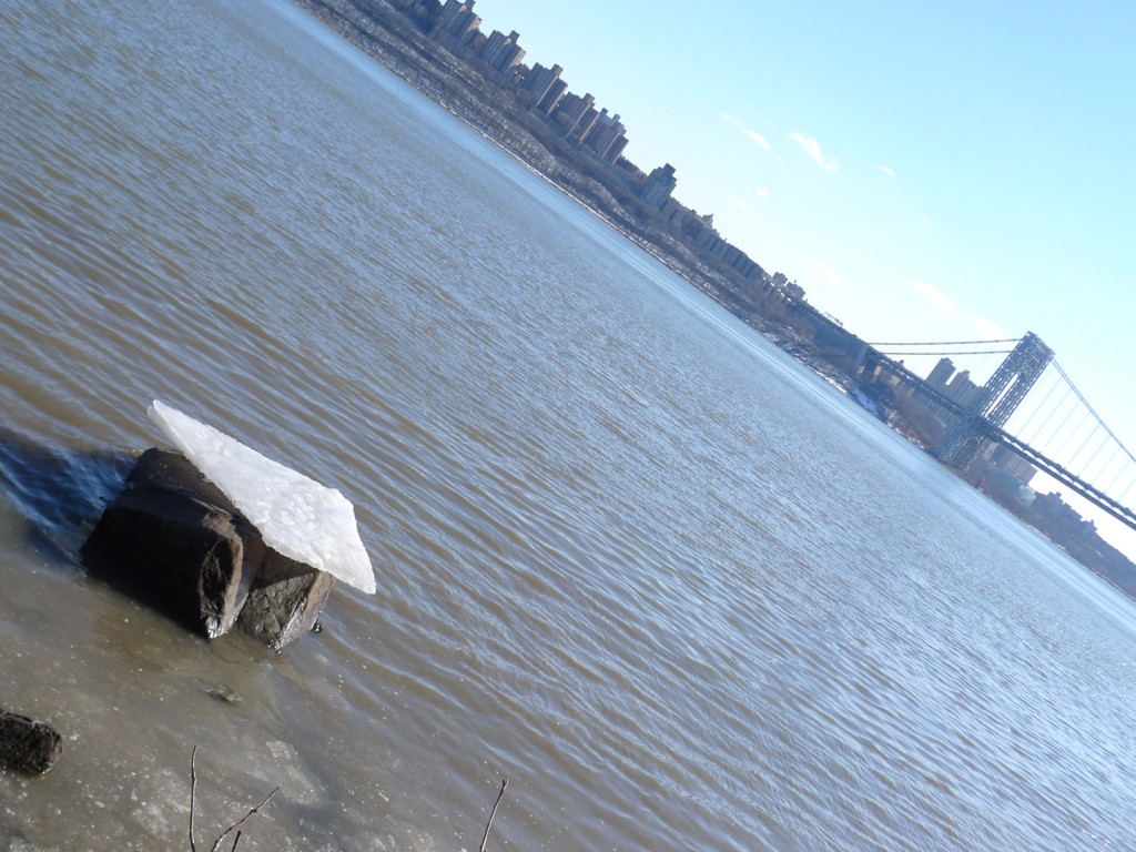 Hudson River & GWB with Andy Goldsworthy-like ice on stone