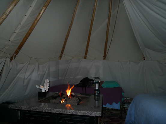 Tipi interior with fire pit