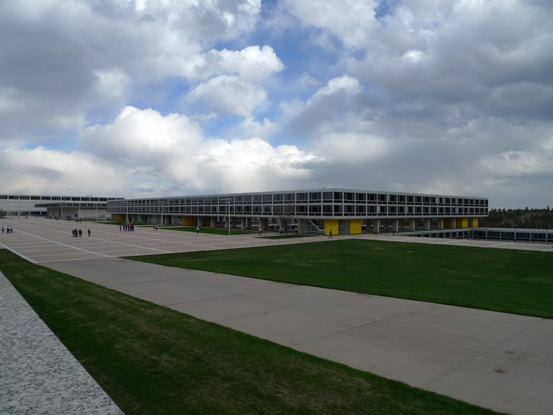 Marching cadets in the distance at the Air Force Academy