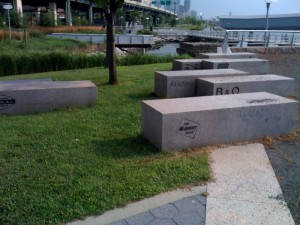 Railroad inspired art benches