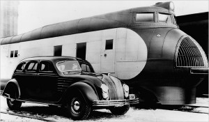 Chrysler Airflow with Harley Earl's Union Pacific M-10000 locomotive